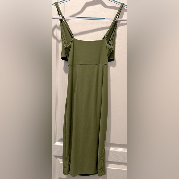 Mura Boutique Cross Bodice Bare Midriff Jersey Midi Dress Olive Green ZB6 - Picture 6 of 10